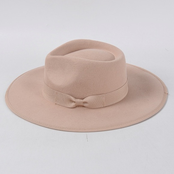 Accessories - Light Taupe Wide Brim Grosgrain Band Panama Hat